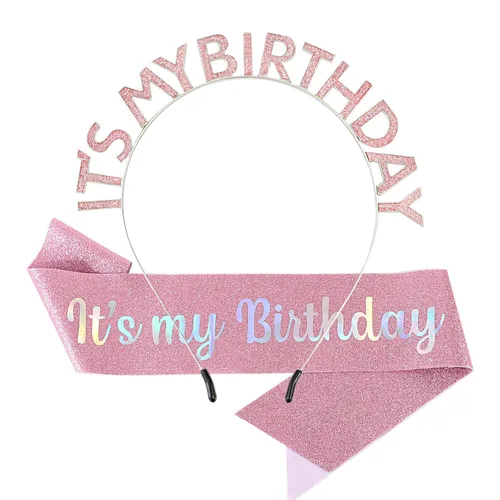 Vista 10 de Coronas y bandas de cumpleaños para mujer: diadema festiva y juego de accesorios de cumpleaños It's My Birthday