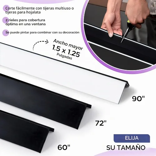 Vista 7 de Bloqueador de luz para ventana - Blanco 60" Juego de 2 (Removible) - Rieles laterales de oscurecimiento para persianas celulares y enrollables
