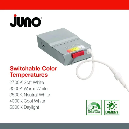 Vista 3 de Juno Luces LED empotrables de 4 pulgadas, luz descendente de oblea redonda 5 en 1, temperatura de color blanco conmutable, 120 voltios, borde plano