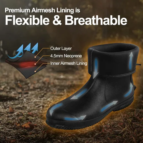 Vista 4 de Botas de goma para hombre con vástago de acero, botas de lluvia aisladas de neopreno de 0.236 pulgadas, botas de trabajo de goma impermeables a