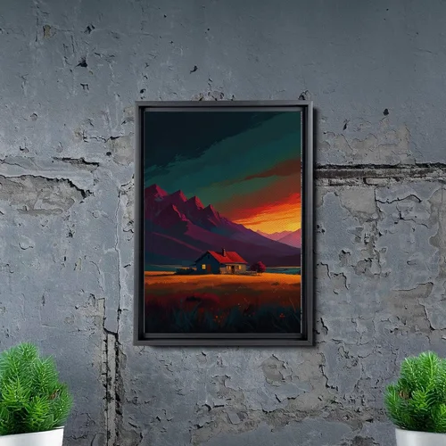Vista 5 de Canvas Print Farmhouse On The Prairie Rustic Farmhouse Wall Art Framed Canvas Print Synthwave Rustic Mashup Art Watercolor print Decor Canvas, Wall