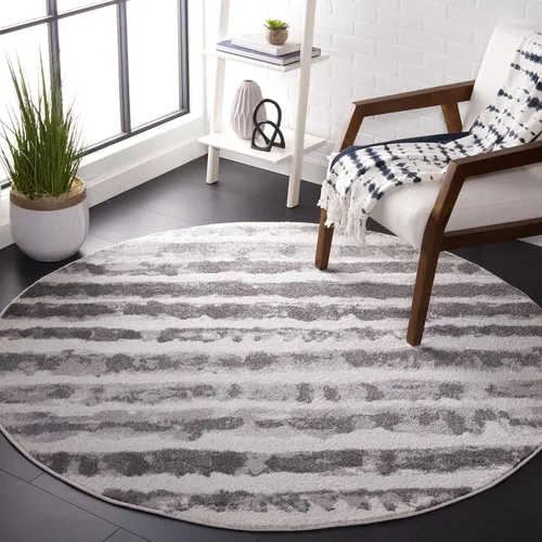Vista 9 de SAFAVIEH Adirondack Collection - Alfombra decorativa de 2 pies 6 pulgadas x 4 pies, marfil y carbón, diseño moderno ondulado, envejecido,