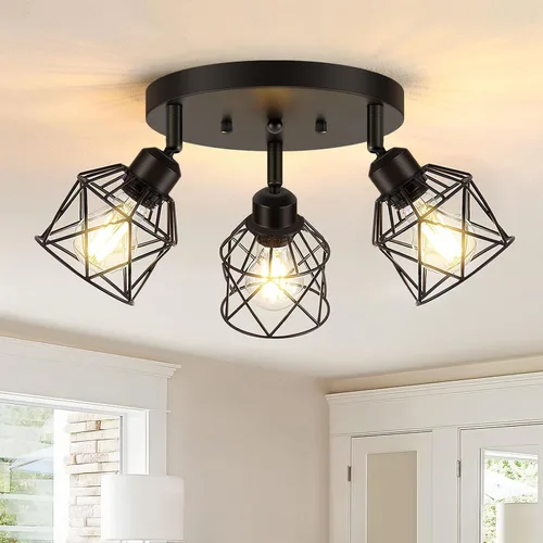 Vista 11 de Baocuz Lámpara de techo semiempotrada de níquel cepillado de 3 luces, luminarias de cocina ajustables montaje al techo base E26, luces de techo