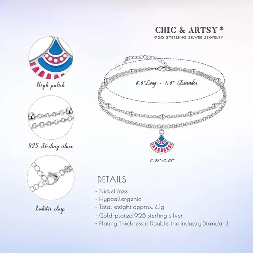 Vista 96 de CHIC & ARTSY Tobilleras delicadas de plata de ley S925 para verano, pulsera de tobillo ajustable multicapa para playa, joyería de pie para mujer