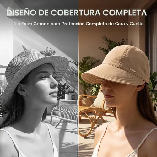 Vista 3 de Sombrero de sol de ala ancha para mujer, sombreros de pesca para senderismo con apertura de cola de caballo Marrón café