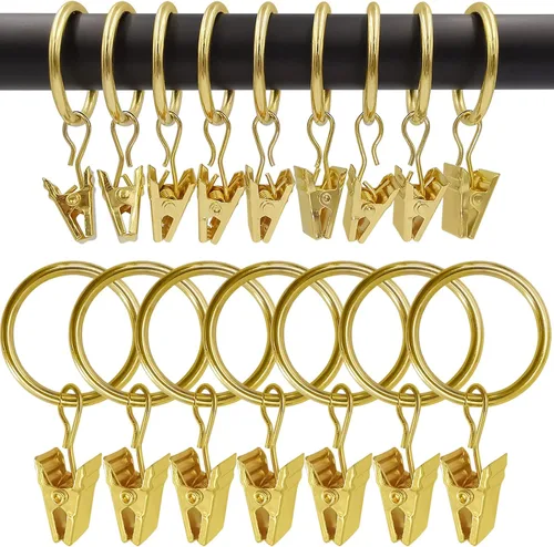 Vista 26 de WeeksEight Paquete de 44 anillos de cortina negros con clips, ganchos de cortina, ganchos de clip para colgar cortinas, lazos, sombreros, anillos