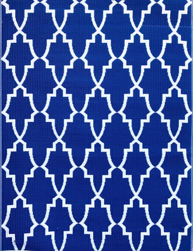 Vista 5 de Mad Mats® Alfombra geométrica para exteriores, tapete de plástico reversible (4 x 6 pies, tejido de cesta, piedra blanca)