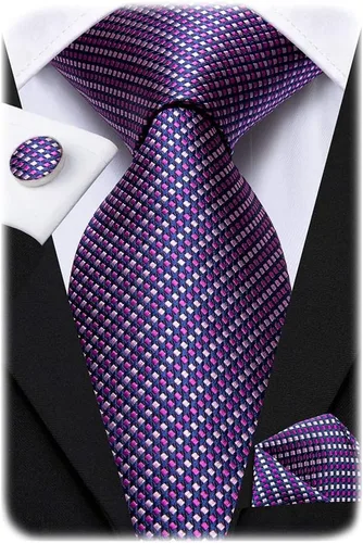 Vista 190 de Hi-Tie Corbata clásica de cachemira para hombre con pañuelo y gemelos a cuadros