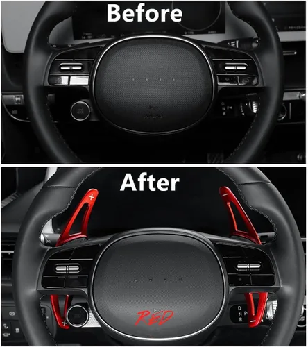 Vista 2 de Extensión de palanca de cambios de aluminio para volante de estilo rojo, ajuste extendido compatible con Hyundai Ioniq 5 Ioniq 6 Accesorios
