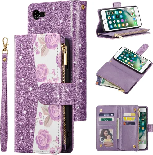 Vista 26 de UEEBAI - Cartera clásica de cuero sintético con cierre magnético, funda de iPhone con cierre