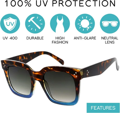 Vista 2 de zeroUV - Gafas de sol cuadradas retro de moda de gran tamaño para mujer estilo vintage 1.969pulgadas
