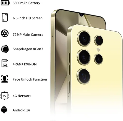 Vista 3 de Teléfono celular I24 Ultra desbloqueado Android 14, teléfono celular Octa-core, batería de 6800 mAh carga rápida, pantalla FHD+ de 6.8", 4GB+128GB