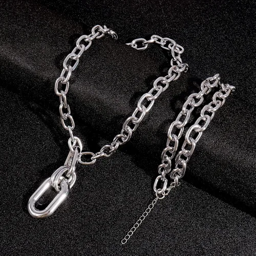 Vista 6 de Long tiantian Collar grueso de oro para mujer, collar de cadena gruesa en capas, collar punk para mujer, gargantilla gruesa, regalo de joyería