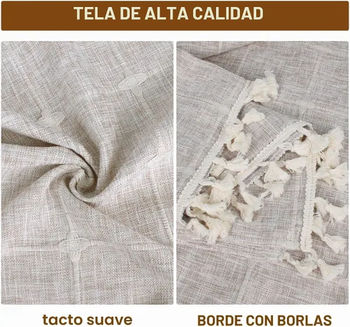 Vista 3 de Funda para mesa auxiliar con bolsillos y borlas, rectangular a rayas Beige