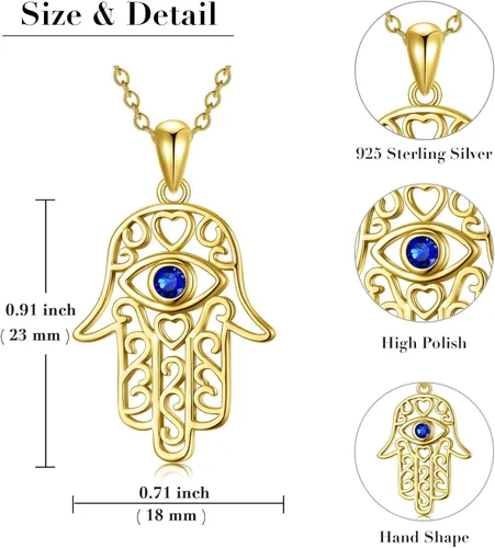 Vista 6 de Hamsa Hand of Fatima Pendant Necklace 925 Sterling Silver Hamsa Evil Eye Filigree Good Luck Amulet Necklaces Jewelry Gifts for Women Teens