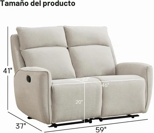 Vista 2 de INZOY Sillón reclinable manual de dos plazas, sofá reclinable de pared 2 asientos, juego de sofá reclinable de tela de chenilla, silla reclinable