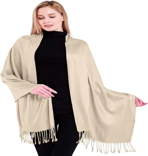 Vista 21 de CJ Apparel Solid Color Tassels Design Nepalese Shawl Seconds Scarf Wrap Stole Throw Head Wrap Pashmina Hand Made in Nepal Amarillo ámbar