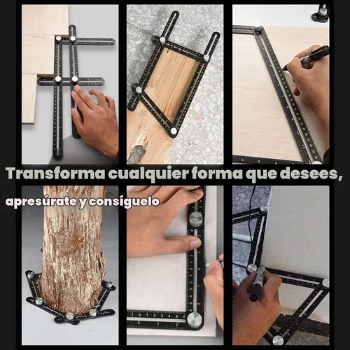 Vista 6 de Regla de medición de ángulo múltiple, medición de ángulo de 12 lados, regla de medición de agujeros para azulejos con aberturas de posicionamiento