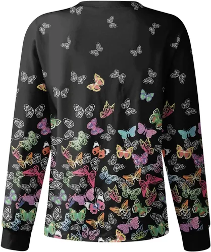 Vista 2 de Printed Scrub Jackets for Woman Print Long Sleeve Plus Size Womens Scrubs for Women Nursing Jacket with Pockets