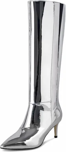 Vista 51 de wetkiss Botas altas hasta la rodilla para mujer, con tacón de gatito y diseño de punta puntiaguda, clásicas y sexys