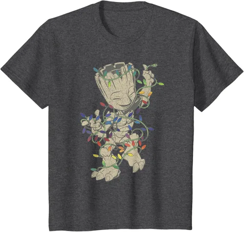 Vista 24 de Marvel Camiseta de luces navideñas Guardians Of The Galaxy Groot, Negro, S