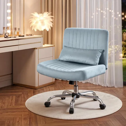 Vista 14 de Silla cruzada de terciopelo con ruedas, silla de oficina de lujo con patas cruzadas, cómoda silla de escritorio para oficina en casa, silla de Rosa