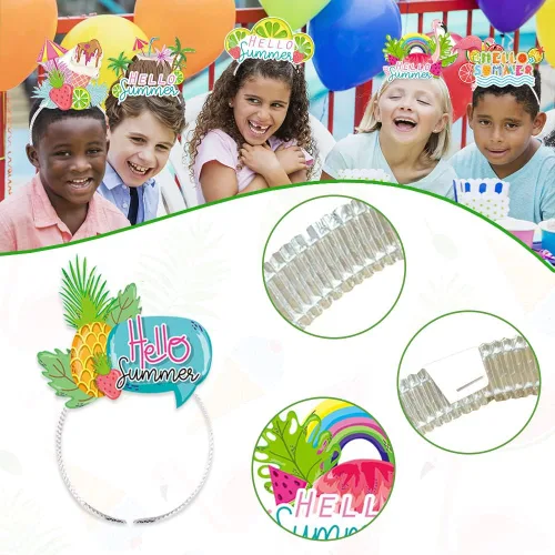 Vista 2 de 6 diademas de fiesta de verano para mujeres y hombres, accesorios hawaianos, diadema de papel tropical piña flamenco, diadema de verano, playa