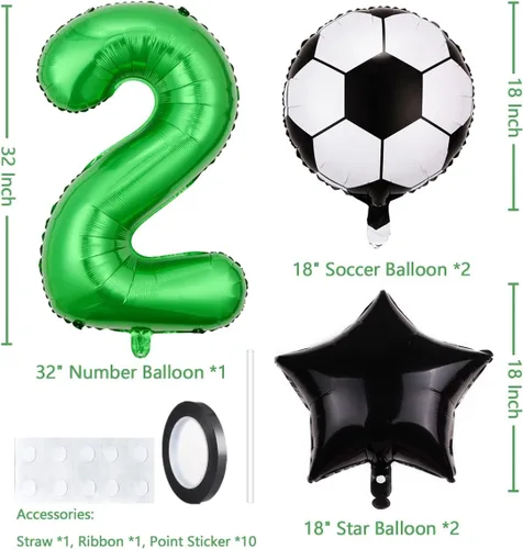 Vista 2 de Globos de fútbol para 2º cumpleaños, suministros para fiesta de cumpleaños de fútbol, Copa del Mundo, Deportes de fútbol, decoraciones de fiesta