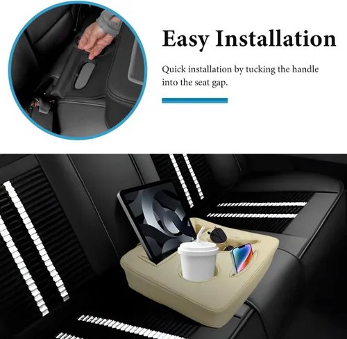 Vista 6 de Organizador para Asiento Trasero de Coche, Bandeja Expansora de Portavasos para Asiento Trasero de Automóvil de Cuero, Bandeja Portavasos