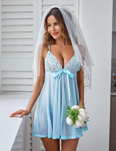 Vista 5 de Avidlove - Conjunto de lencería tipo camisón de encaje y malla para mujer