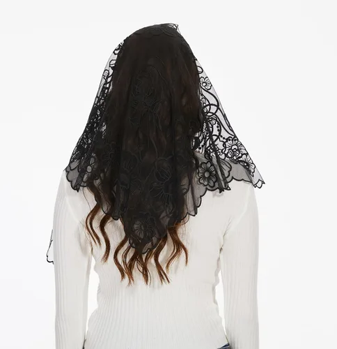 Vista 5 de Encaje Mantilla Capilla Católica Velo Cubierta de Cabeza para Misa Latina
