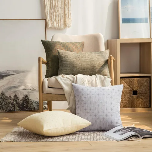 Vista 223 de MIULEE - Juego de 2 fundas de almohada decorativas de lino de arpillera navideñas, modernas, estilo campestre, rústicas, tejidas, con textura