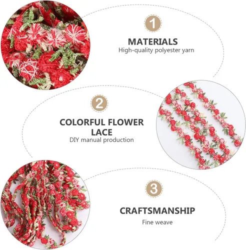 Vista 9 de Cinta de ajuste de encaje floral rojo oscuro 15 pies de encaje de flores bordadas para boda costura artesanía apliques