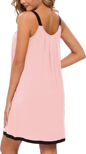 Vista 3 de AVIIER Camisón de algodón suave para mujer, sin mangas, con correa ancha, ropa de dormir completa