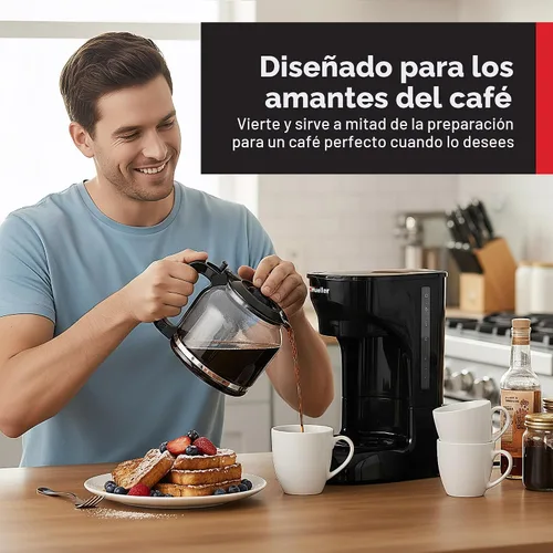 Vista 8 de Mueller - Cafetera de goteo de 12 tazas, jarra de borosilicato, apagado automático, filtro reutilizable, antigoteo, función de mantener el calor
