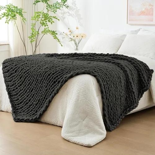 Vista 11 de Bigacogo - Cobija de punto grueso de 40 x 40 pulgadas, de felpilla, 100% tejida a mano, cobija pequeña de punto trenzado suave y grueso, con nudo