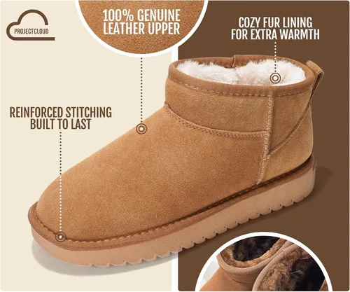 Vista 3 de Project Cloud 100% Cuero Genuino Botas Botas de Tobillo para Mujer Zapatos Castaño