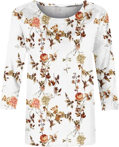 Vista 4 de SMIDOW Camisetas de manga 34 para mujer, estilo casual, bohemio, estampado floral, holgadas, para verano, primavera, básicas