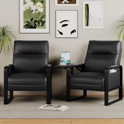 Vista 9 de Silla tapizada para sala de estar, sillón de acento de mediados de siglo, de piel sintética y metal, sofá individual cómodo para recepción, club