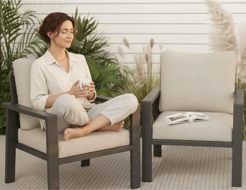 Vista 12 de Juego de muebles de aluminio para exteriores para todo tipo de clima, sofá seccional con mesa auxiliar y cojines con fundas extraíbles para terraza