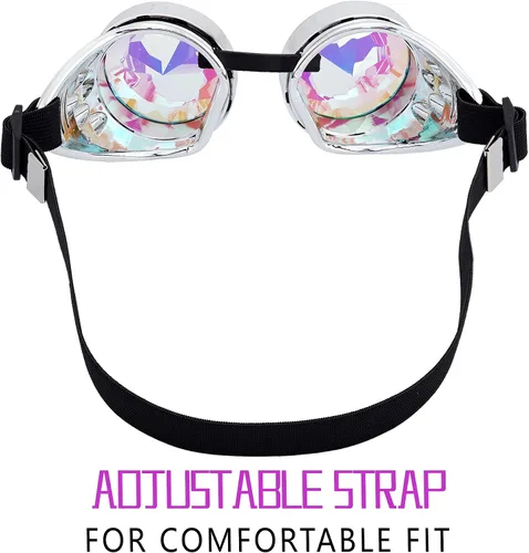 Vista 32 de Gafas caleidoscopio para raves trippy psicodélico steampunk con lentes de cristal de difracción de prisma arcoíris