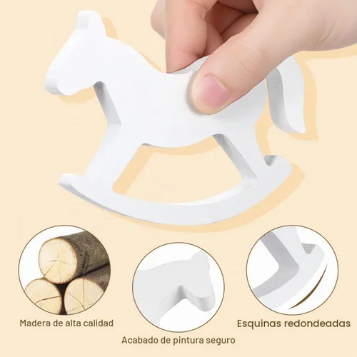 Vista 5 de ULTNICE Pequeño caballo mecedora de madera juguetes para niños - blanco