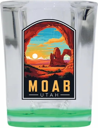 Vista 6 de Moab Utah Design C Souvenir - Vaso de chupito cuadrado de 2.5 onzas, base azul individual