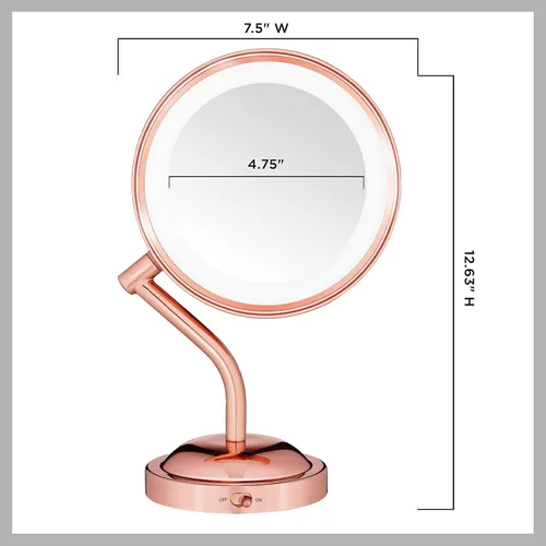 Vista 7 de Conair Espejo de maquillaje iluminado con aumento, espejo de tocador LED, espejo de aumento 1X/5X, espejo de doble cara, funciona con batería, oro