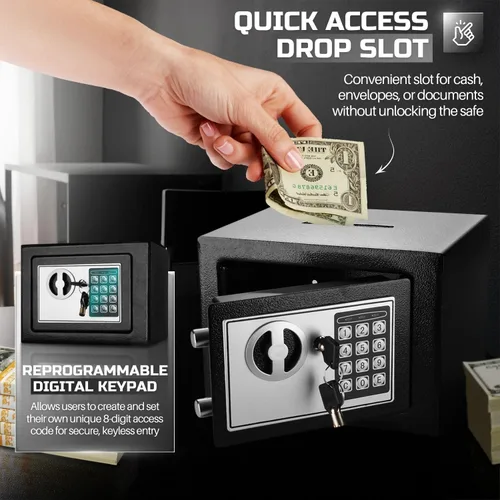 Vista 5 de Flexzion Caja Fuerte Electrónica de Depósito con Cerradura de Combinación Digital - Caja Fuerte para Efectivo para Gabinetes, Seguridad del Hogar