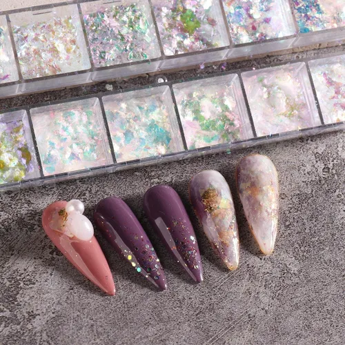 Vista 5 de Arte de uñas holográfico de ópalo con purpurina en polvo, pigmento iridiscente, cristal de hielo, paillettes de sirena, lentejuelas brillantes