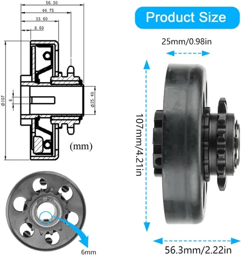 Vista 3 de Embrague Go Kart de 1 pulgada con 14 dientes con cadena #40/41/420 de 4