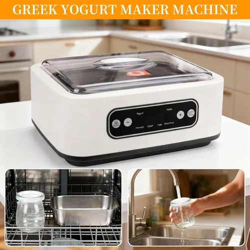 Vista 6 de El yogur griego casero viene con 9 frascos, control de temperatura y temporizador inteligente, vino de arroz multiusos, fermentación, natto, etc.