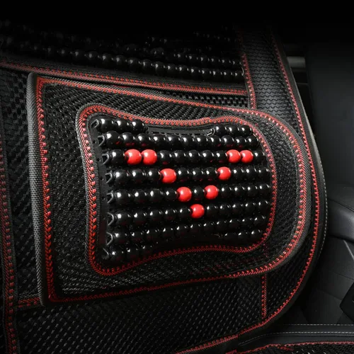 Vista 6 de Funda de asiento de automóvil con cuentas de madera con soporte lumbar, juego de cojín de malla ventilada transpirable para automóviles, furgonetas