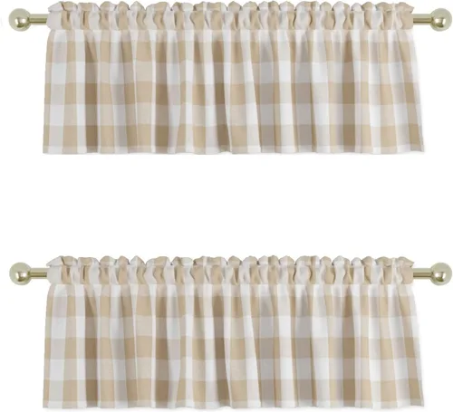 Vista 17 de UPOPO 2 cortinas de cocina a cuadros de búfalo, clásicas, a cuadros, estilo granja, cenefa para ventana, sala de estar, dormitorio, bolsillo